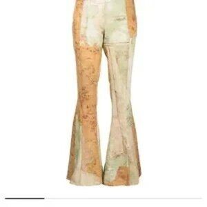 trompe l'oeil print high-waisted slim cut flared